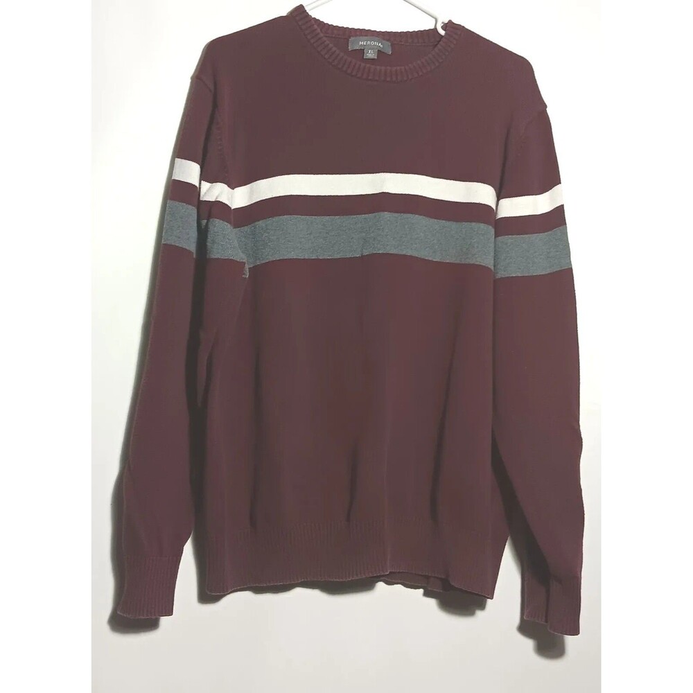 Merona Mens Pullover Sweater Striped Size XL Ribbed Hem Band & Cuffs Maroon